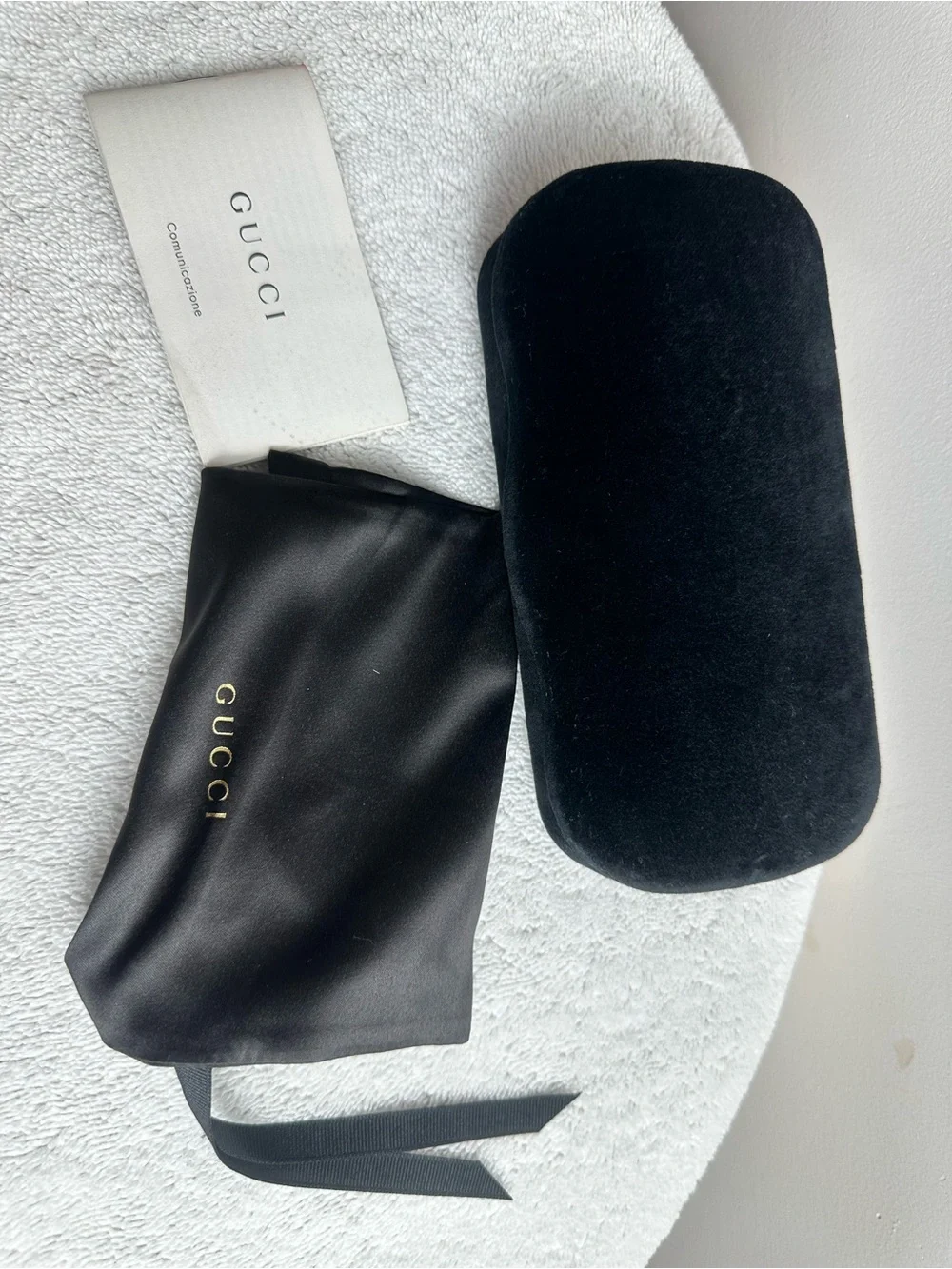 Gucci Black Velvet Eyewear Case with Drawstring Pouch